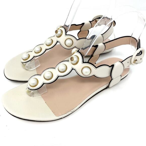 GUCCI DOUBLE GG PEARL LEATHER SANDALS SZ 36.5 - Picture 5 of 11